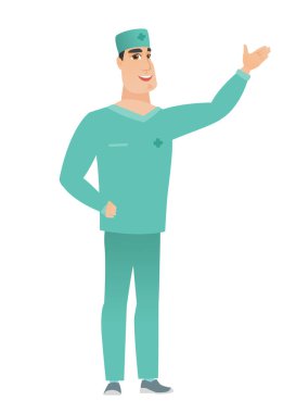 Beyaz doktor bir yön gösteren.