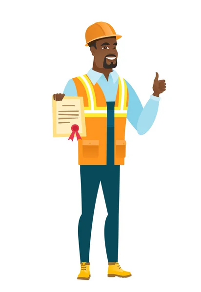 Constructeur afro-américain titulaire d'un certificat . — Image vectorielle