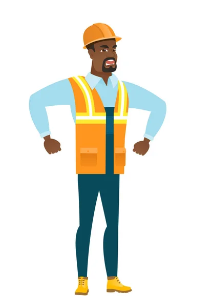 Young african-american angry builder screaming. — Stock Vector