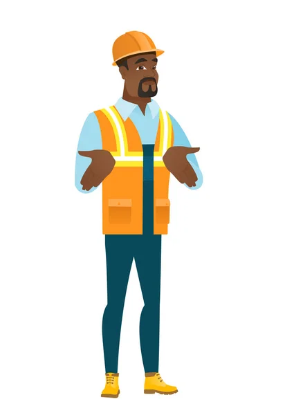 African confused builder shrugging shoulders. — Stock Vector