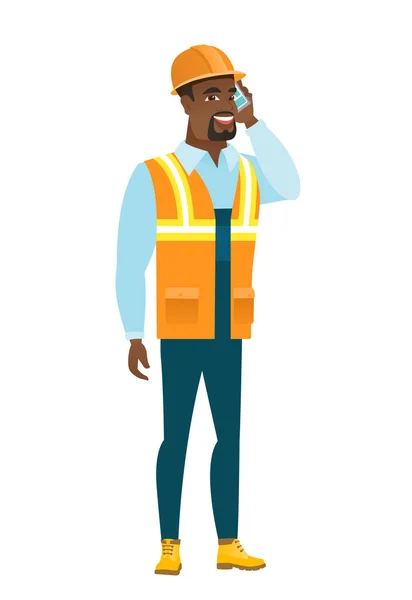 Constructor hablando en un teléfono móvil . — Vector de stock