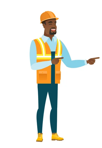 Constructeur afro-américain pointant vers le côté . — Image vectorielle