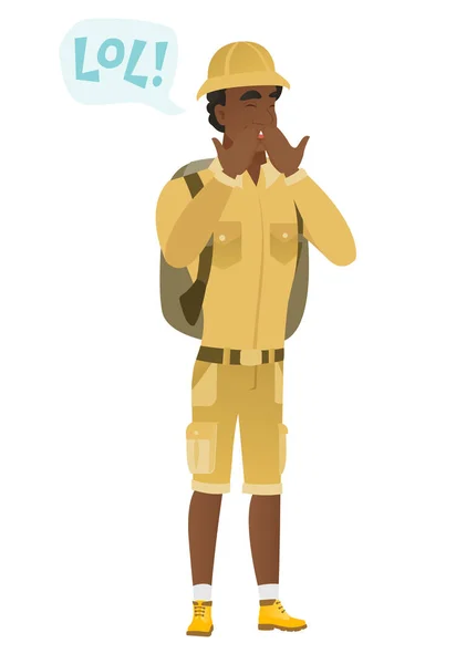 Jeune voyageur afro-américain riant à haute voix . — Image vectorielle
