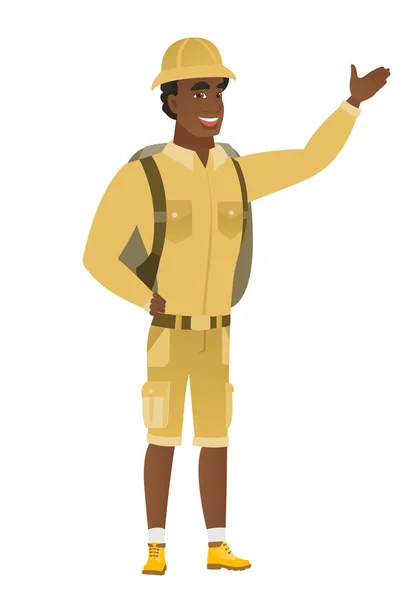 Voyageur afro-américain montrant une direction . — Image vectorielle