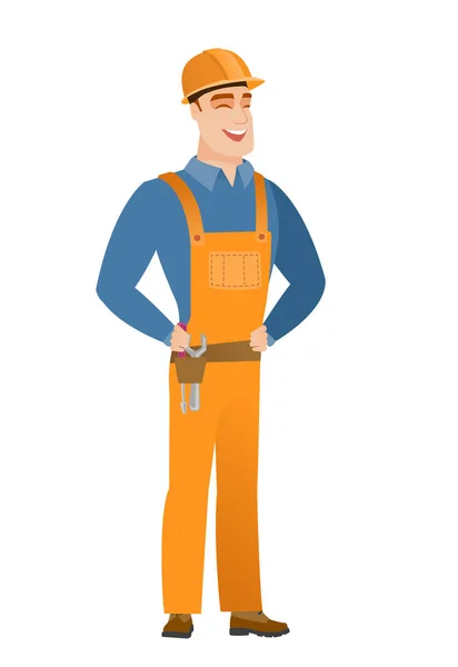 Young caucasian builder laughing. — Stock Vector