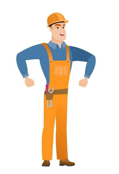 Young caucasian angry builder screaming. — Stock Vector