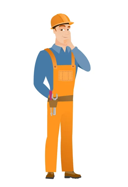 Caucasian builder thinking vector illustration — Stock Vector