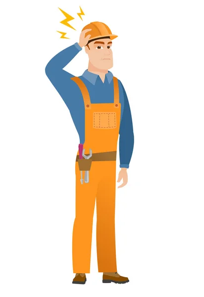 Caucasian builder with lightning over his head — Stock Vector
