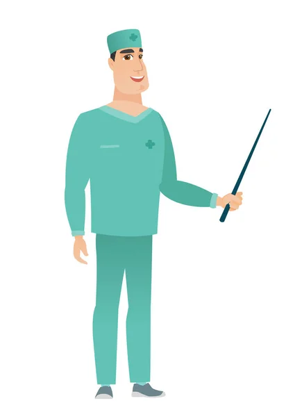 Caucasian doctor holding pointer stick. — Stock Vector