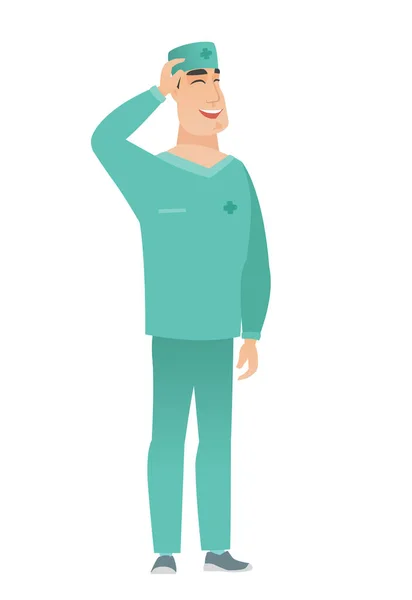 Joven médico caucásico en uniforme riendo . — Vector de stock