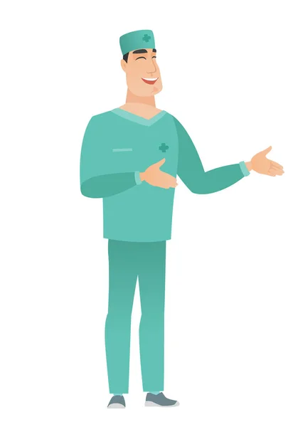 Young caucasian happy doctor gesturing. — Stock Vector