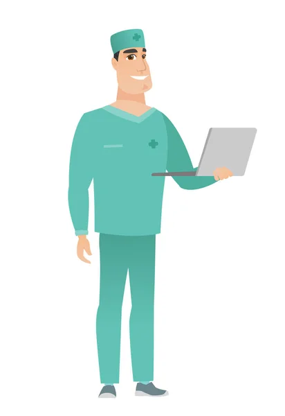 Médico usando a ilustração do vetor laptop . —  Vetores de Stock