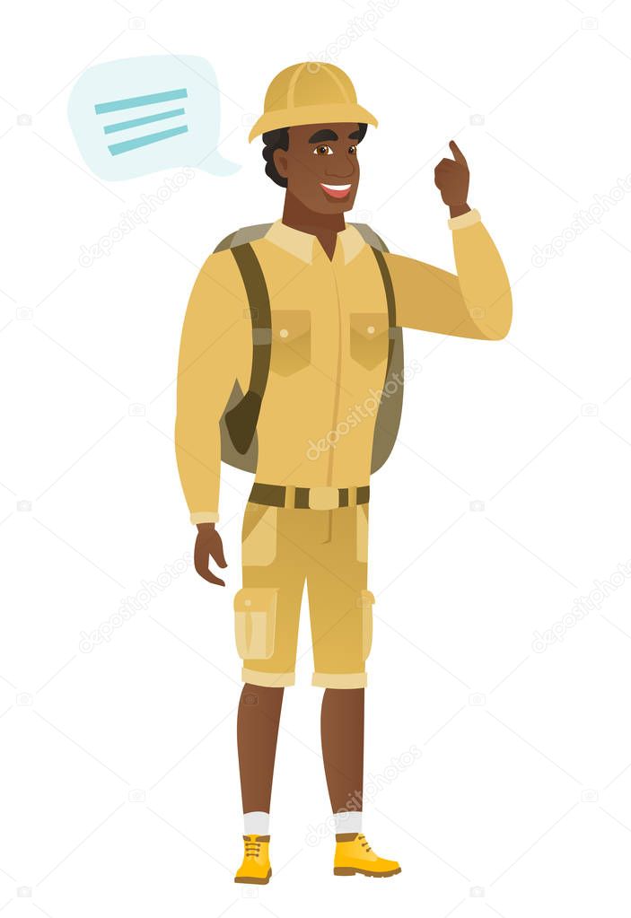 Young african-american traveler with speech bubble