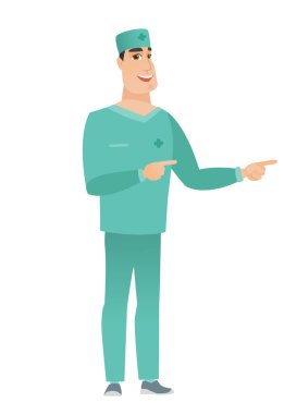 Genç Beyaz doktor tarafına işaret.