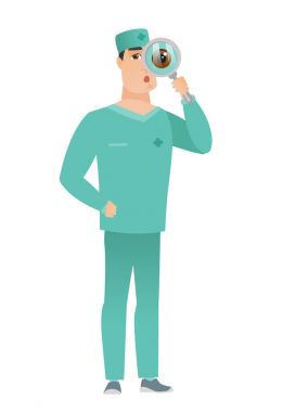 Büyüteç ile beyaz doktor.