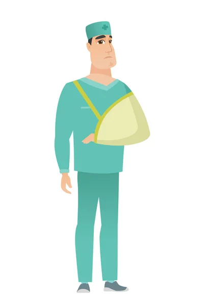 Injured doctor with broken arm. — Stock Vector