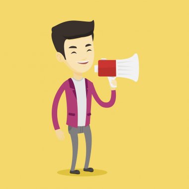 Genç adam megafon konuşma.