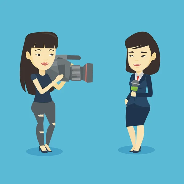 TV reporter and operator vector illustration. — Stock Vector