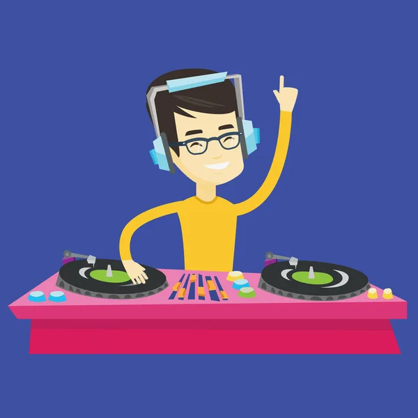 DJ mischt Musik auf Plattentellern Vektor Illustration. — Stockvektor