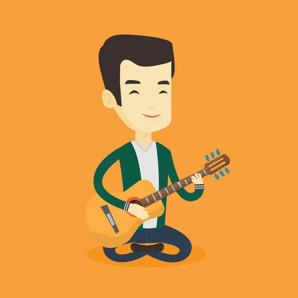 Homme jouant guitare acoustique vecteur illustration . — Image vectorielle