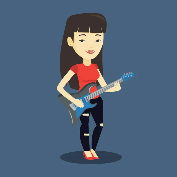 Frau spielt elektrische Gitarre Vektor Illustration. — Stockvektor