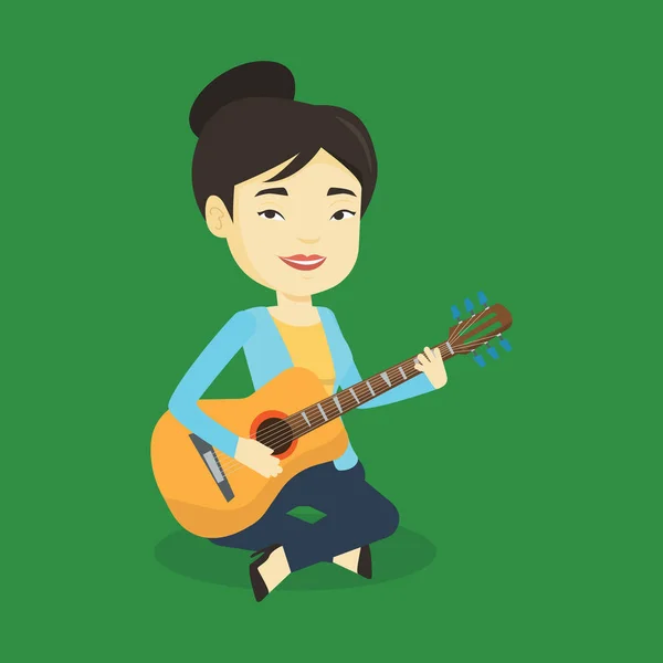 Woman playing acoustic guitar vector illustration. — Stock Vector