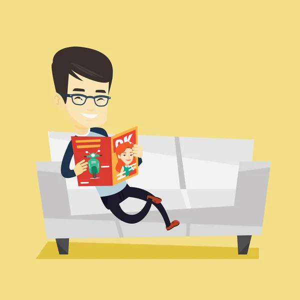 Hombre lectura revista en sofá vector ilustración — Vector de stock