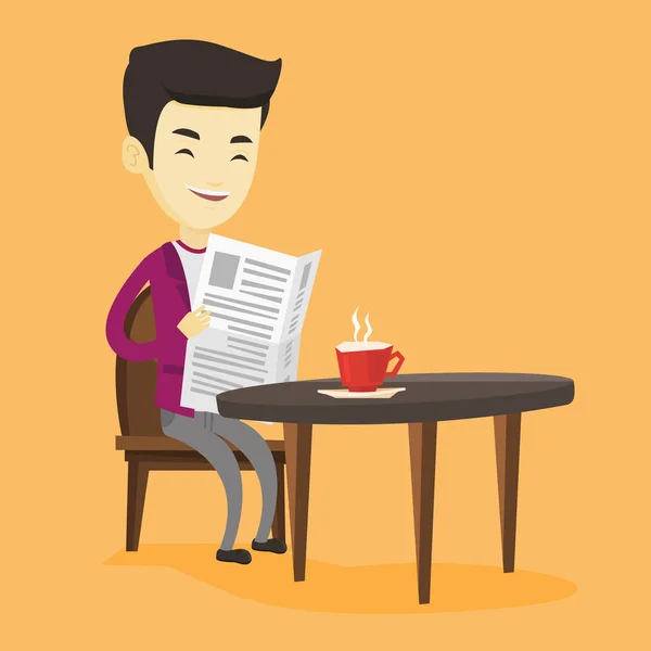Homem lendo jornal e bebendo café . — Vetor de Stock