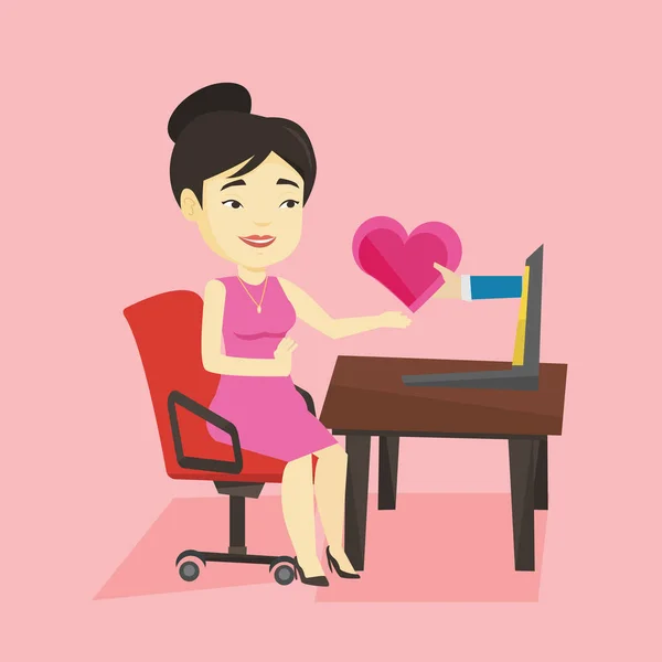 Young woman dating online using laptop. — Stock Vector