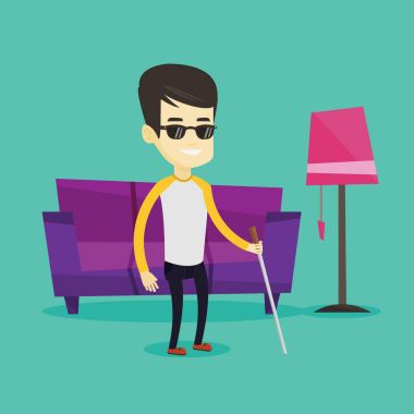 Blind man with stick vector illustration. clipart
