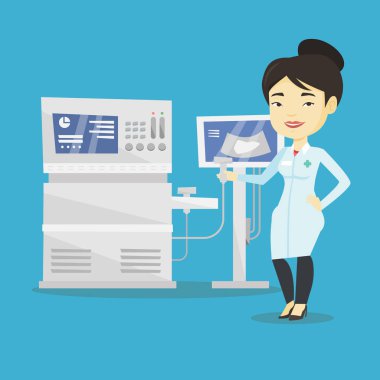 Asya ultrason doktor vektör çizim.