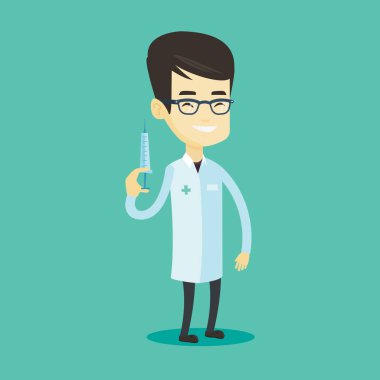 Şırınga vektör çizim tutan doktor.