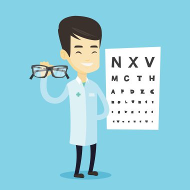 Profesyonel göz doktoruna holding gözlük.