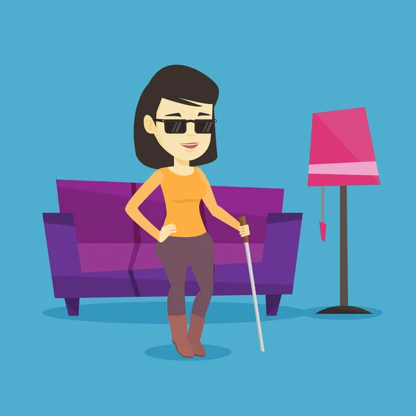 Femme aveugle avec illustration vectorielle bâton . — Image vectorielle