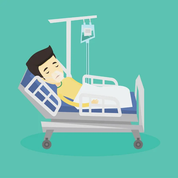 Пацієнт лежить у лікарняному ліжку з кисневою маскою . — стоковий вектор