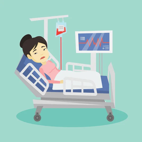 Woman lying in hospital bed vector illustration. — Stock Vector