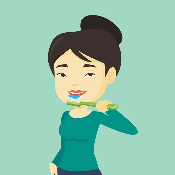 Woman brushing her teeth vector illustration. — Stock Vector