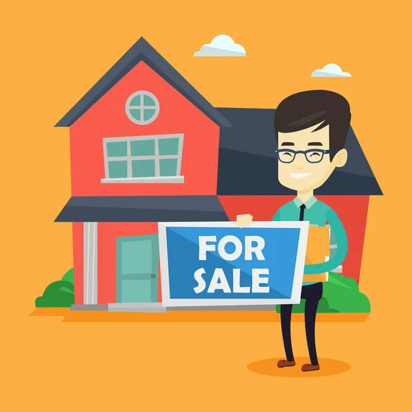 Young asian realtor offering house. — Stock Vector