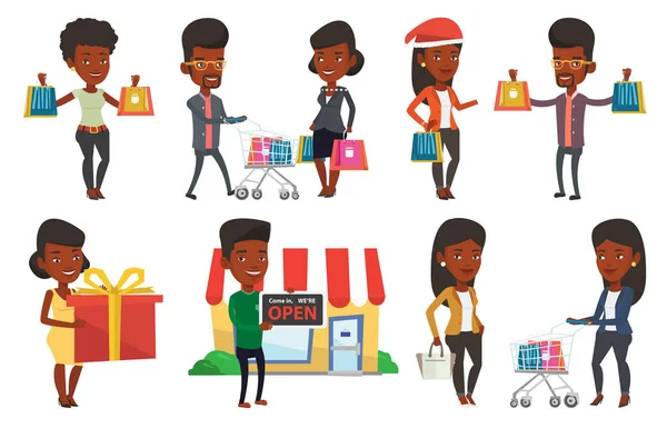 Vector set of shopping people characters. — Stock Vector