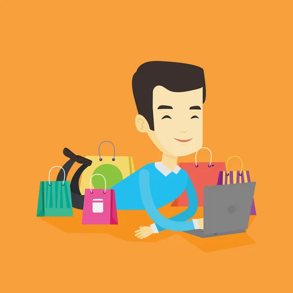 Homme shopping illustration vectorielle en ligne . — Image vectorielle