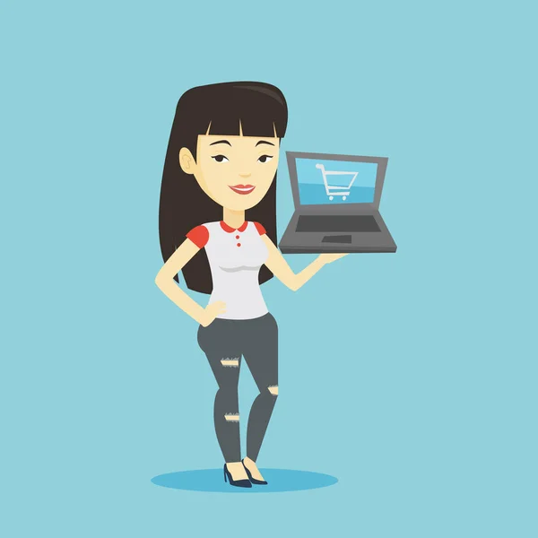 Donna shopping online vettoriale illustrazione . — Vettoriale Stock
