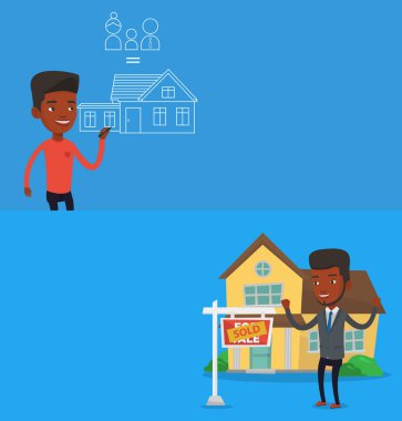 Metin için yer ile iki gayrimenkul afiş.