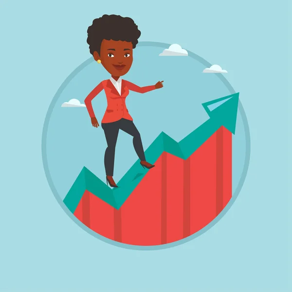 Mujer de negocios de pie en el gráfico de crecimiento . — Vector de stock