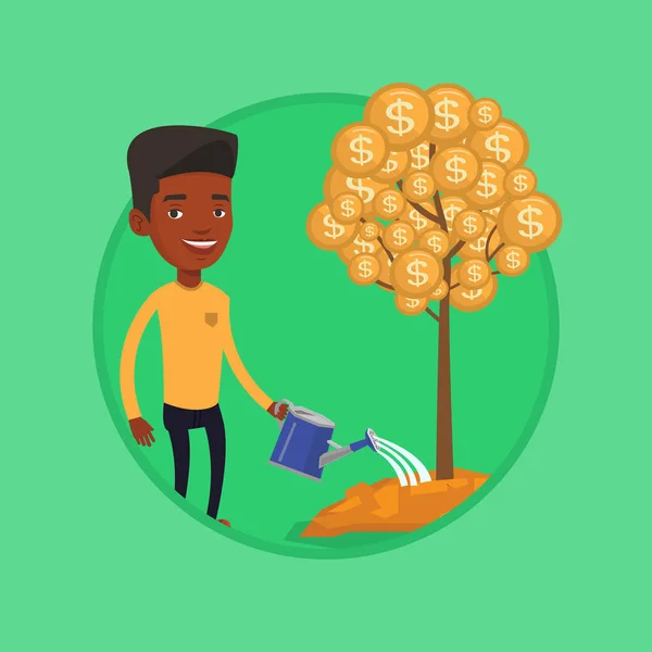 Man watering árvore financeira vetor ilustração . — Vetor de Stock