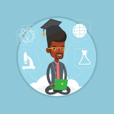 Bulut vektör çizim üzerinde oturan mezun.