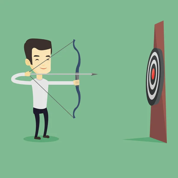 Archer aiming with bow and arrow at the target. — Stock Vector
