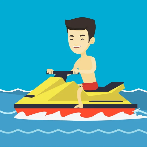 Asiatiska man träning på vattenskoter i havet. — Stock vektor