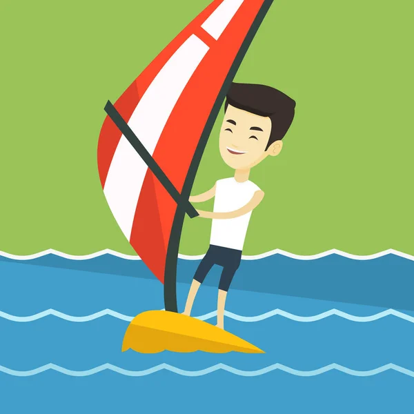 Young man windsurfing in the sea. — Stock Vector