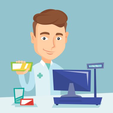 Biraz ilaç gösterilen eczacı.