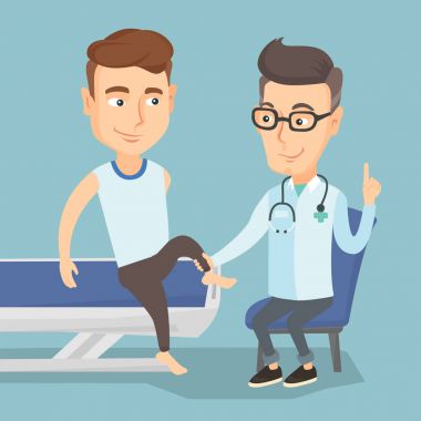 Spor salonu Doktor hastanın ayak bileği kontrol.